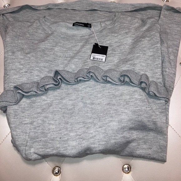 NRW Solutions Gray Ruffle Trim Scoop Neck Knit Sweater Dress Size XL - Picture 8 of 8